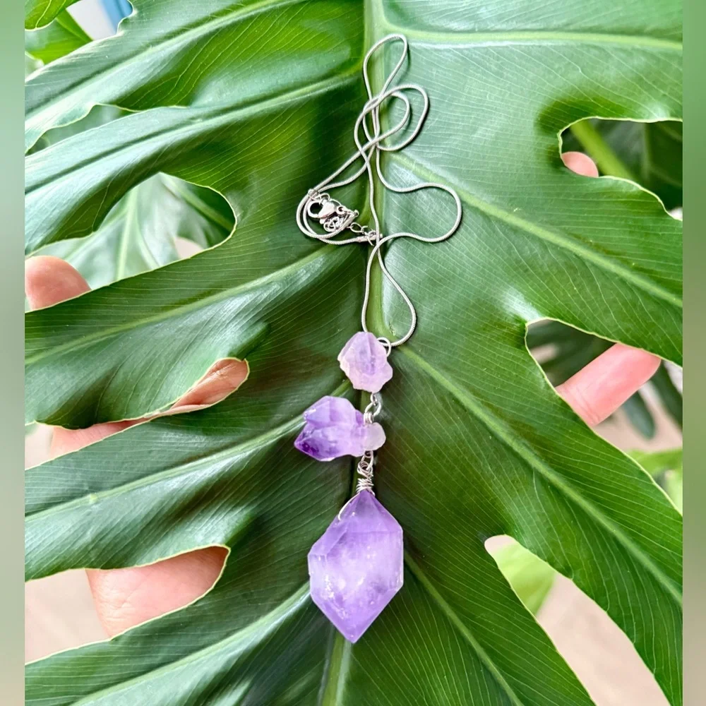 Handmade Amethyst Necklace || stainless steel chain